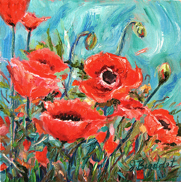 red poppies oil painting by Jennifer Beaudet form California