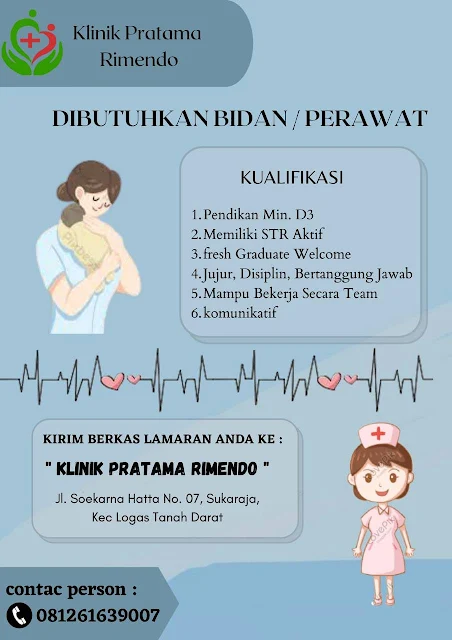 Lowongan Kerja Bidan / Perawat Klinik Pratama Rimendo Kuantan Singingi November 2021