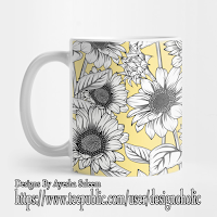 Sunflowers Line Art Pattern On Lemon Background Mug