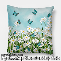 Daisy Flowers And Butterfly Pillow