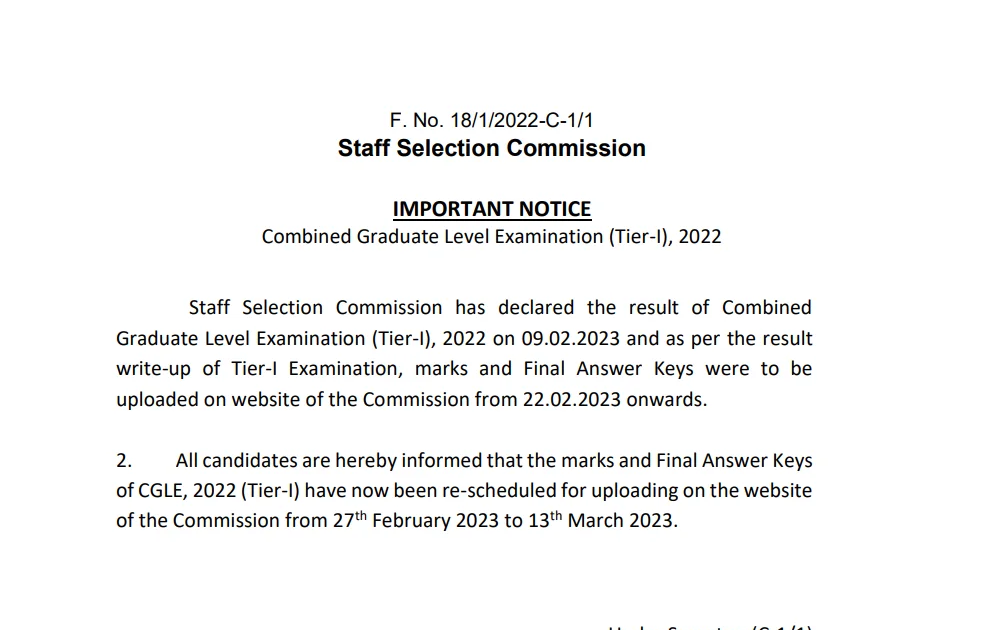 Ssc Cgl Scorecard 2023 Tier 1 Marks Out At Ssc.nic.in