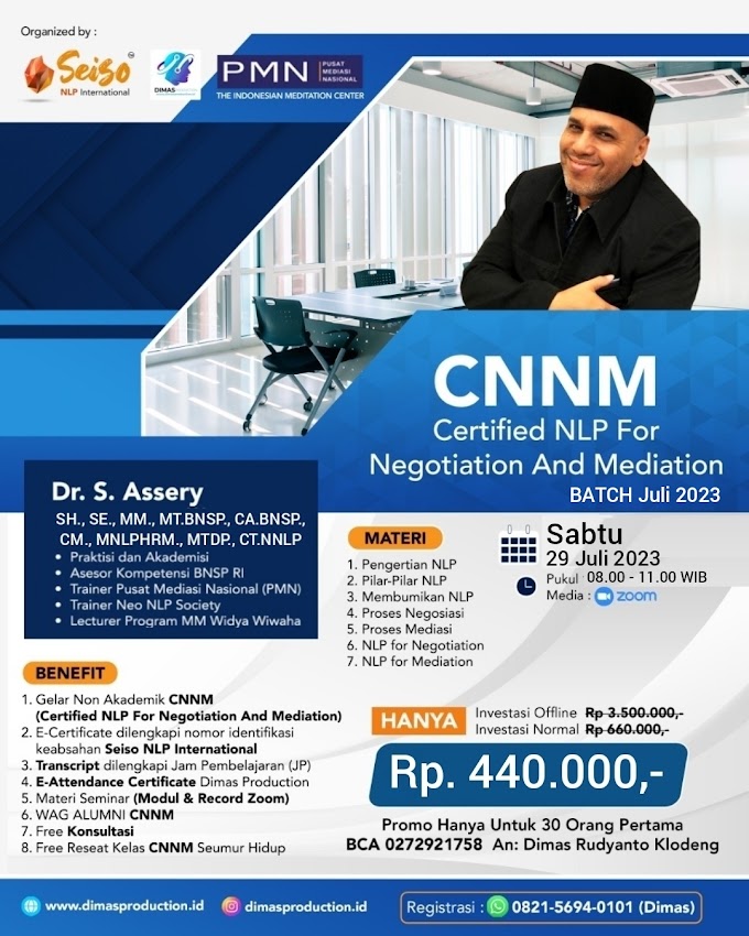 WA.0821-5694-0101 | Certified NLP For Negotiation And Mediation (CNNM) 29 Juli 2023