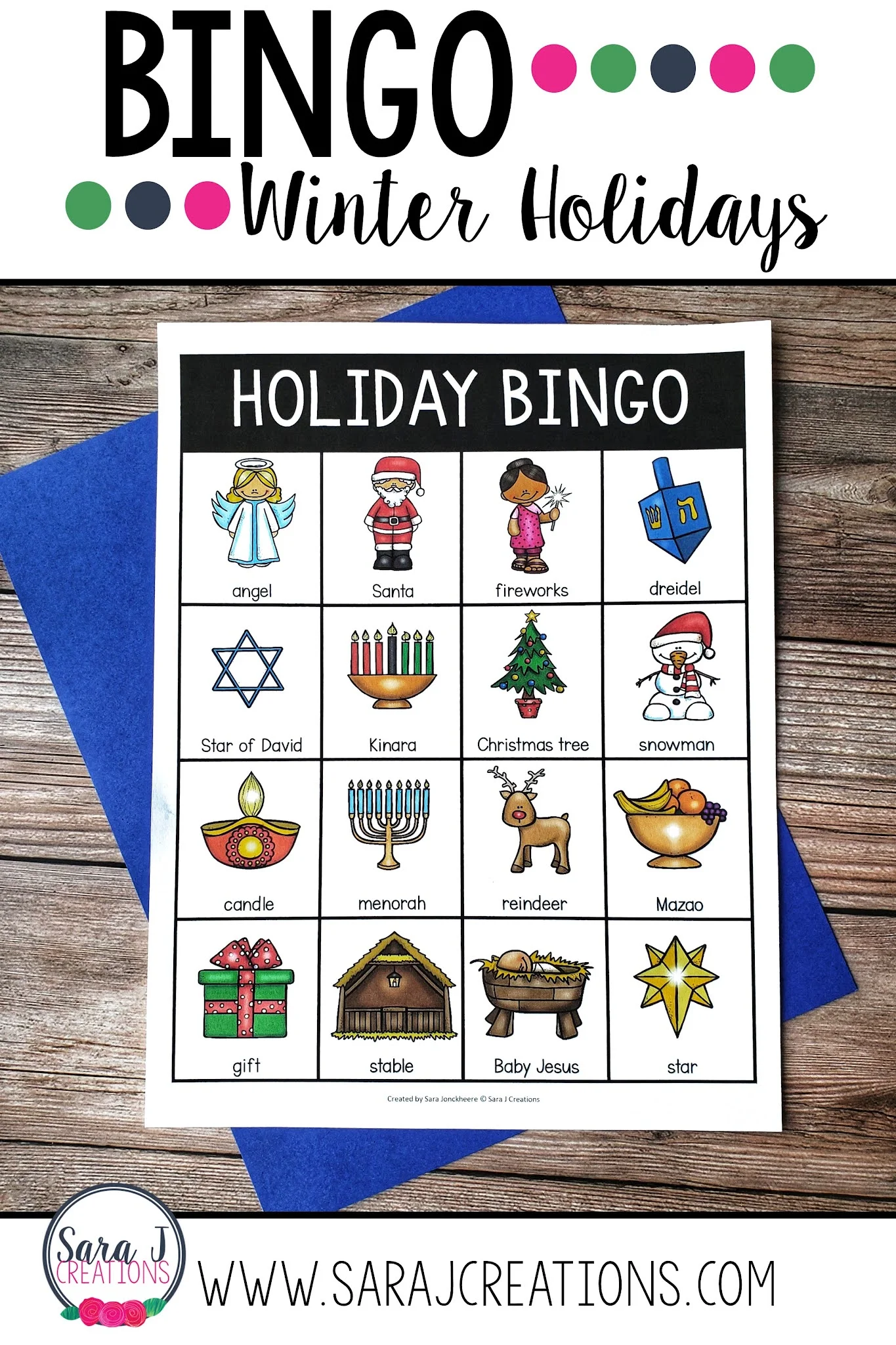 Holiday Bingo so students can learn about Christmas, Hanukkah, Kwanzaa and Diwali in a fun game. 30 different game boards plus brief explanation of the different holidays and vocabulary words.