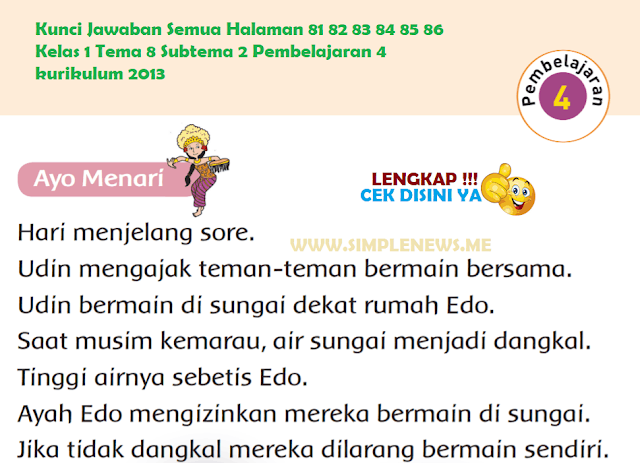 Kunci Jawaban Semua Halaman 81 82 83 84 85 86 Kelas 1 Tema 8 Subtema 2 Pembelajaran 4 kurikulum 2013 www.simplenews.me