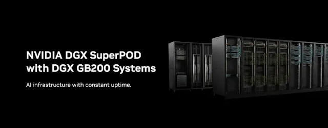 NVIDIA DGX SuperPOD with DGX GB200 Systems Al infrastructure with constant uptime.