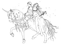 Prince and princess on a unicorn coloring page