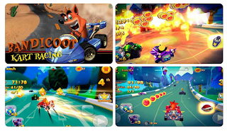 Screenshots of the Bandicoot kart racing apk for Android.