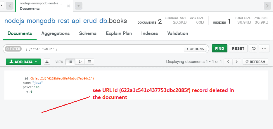 rest api id record also deleted from the document