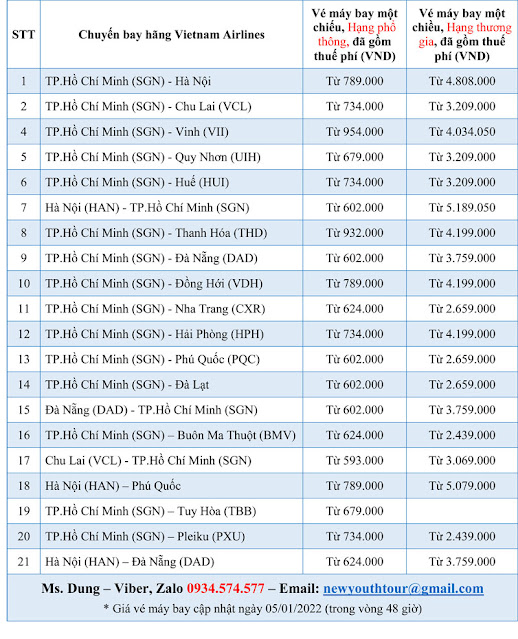Giá vé máy bay trong nước hãng Vietnam Airlines thường lệ