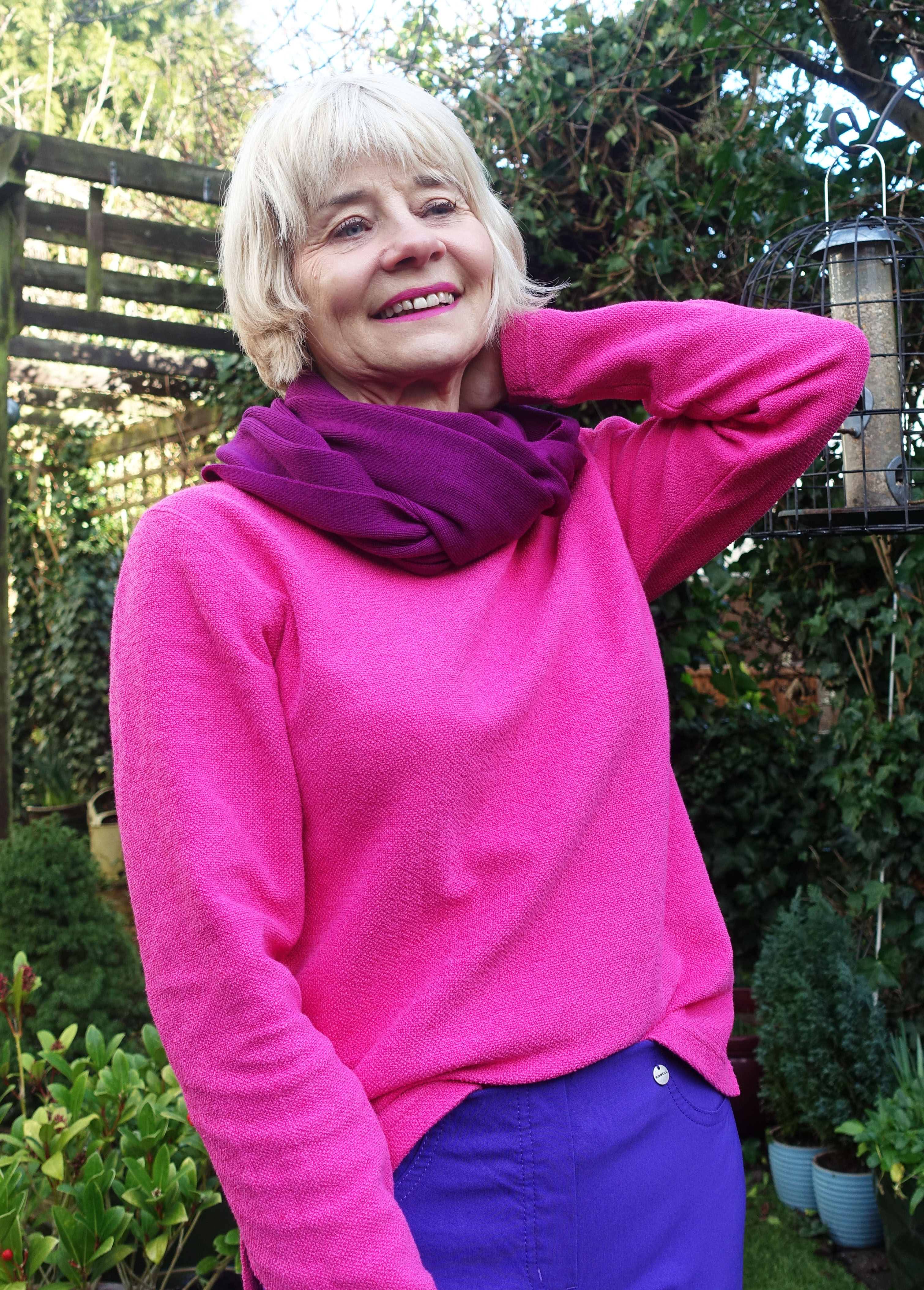 Wearing pink and purple over-50s blogger Gail Hanlon from Is This Mutton