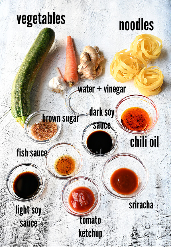 ingredients to make  spicy thai noodles