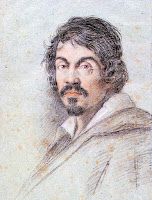 Portrait of the Baroque painter Caravaggio by Ottavio Leoni c.1621. The dark light technique is related to the Last Supper.