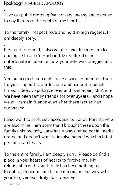Tonto Dikeh ex-lover Prince Kpokpogri deletes public apology he wrote to Jane mena hours after his audio was leaked on social media