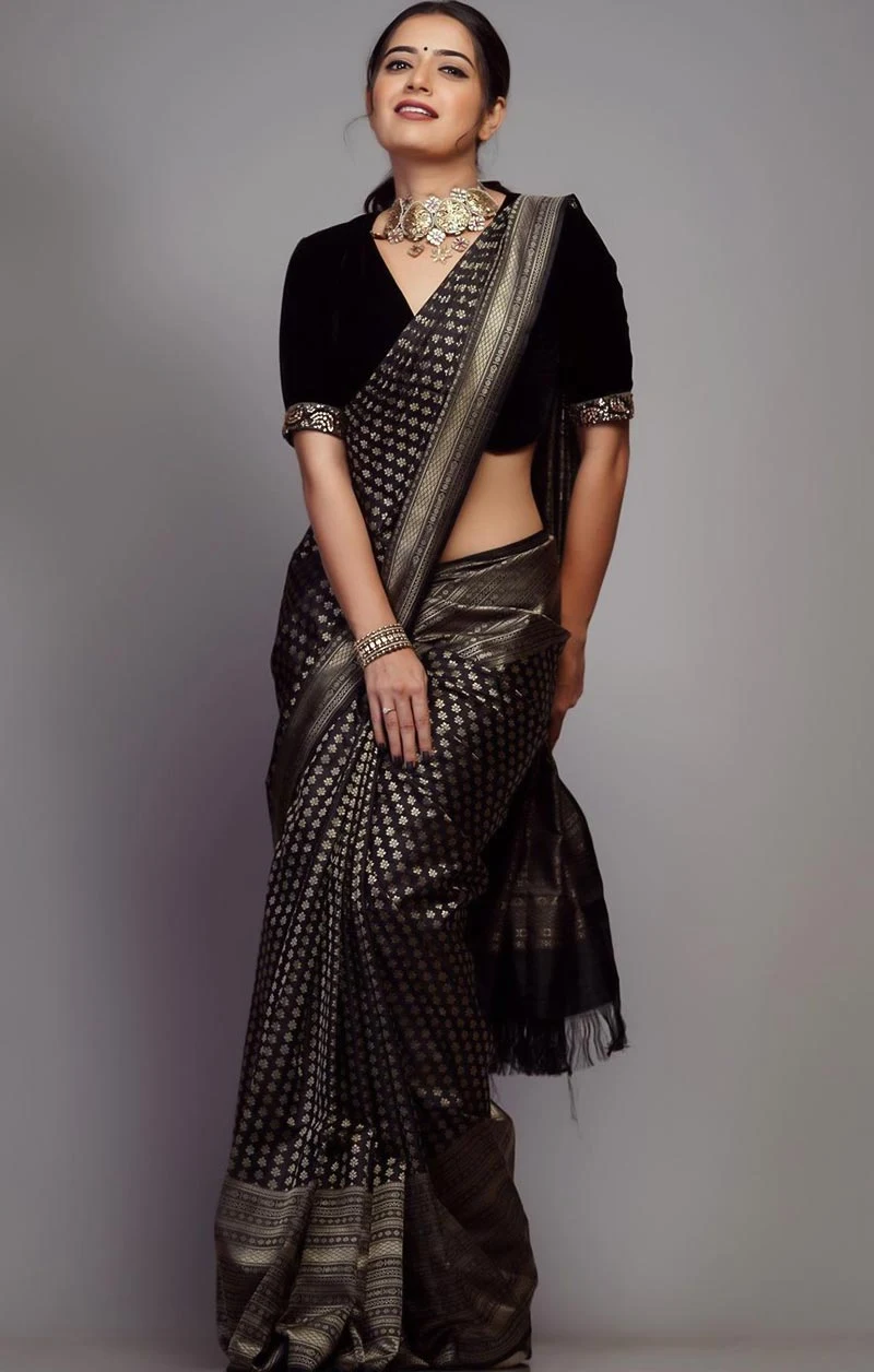 Ashika Ranganath black saree hot south Indian actress rambo