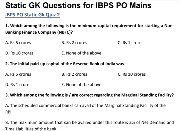 Banking Awareness Static GK Question Bank - 7 PDF Download