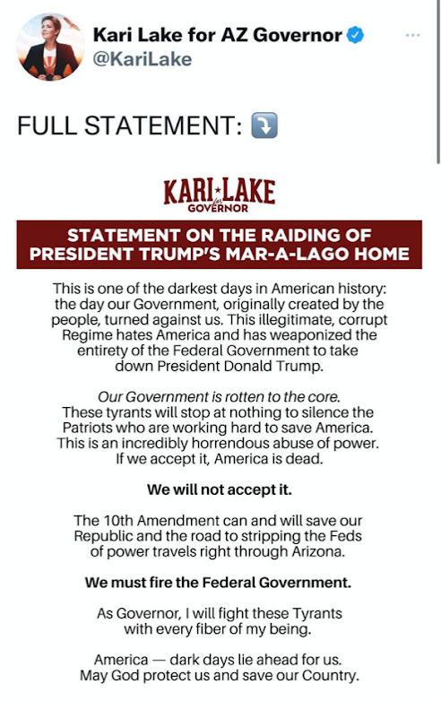 Statement on the Raiding of Mar-A-Lago by Arizona Republican Gubernatorial Nominee Kari Lake