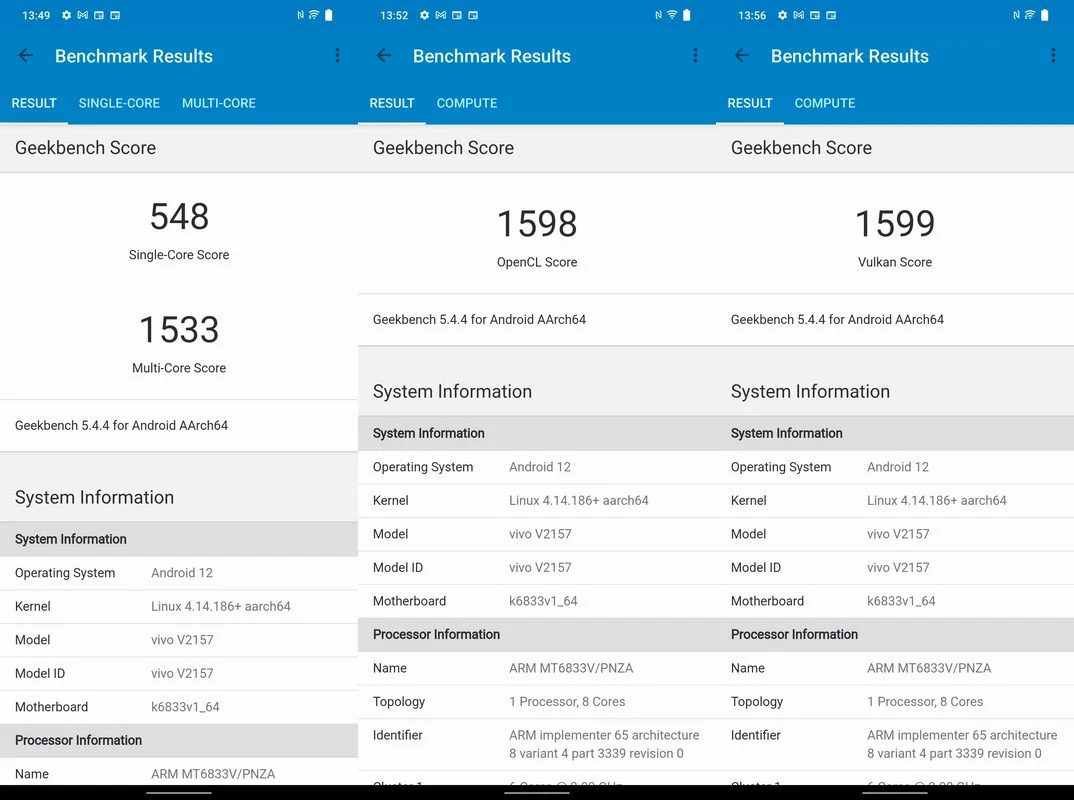 Benchmark Vivo T1 5G