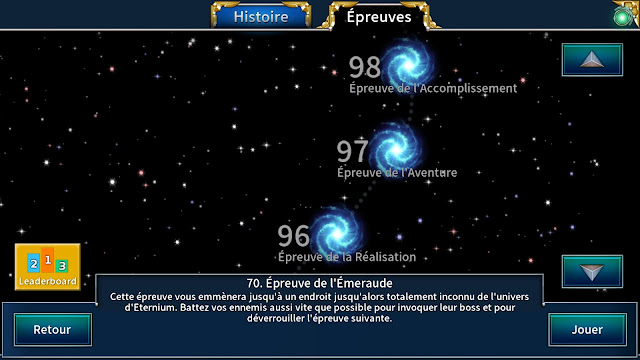 Les niveaux d'Epreuves du jeu Eternium
