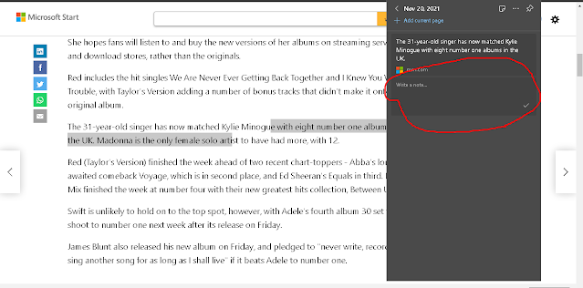 add a note option on ms edge