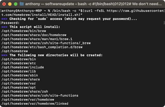 تثبيت Homebrew عبر Terminal.