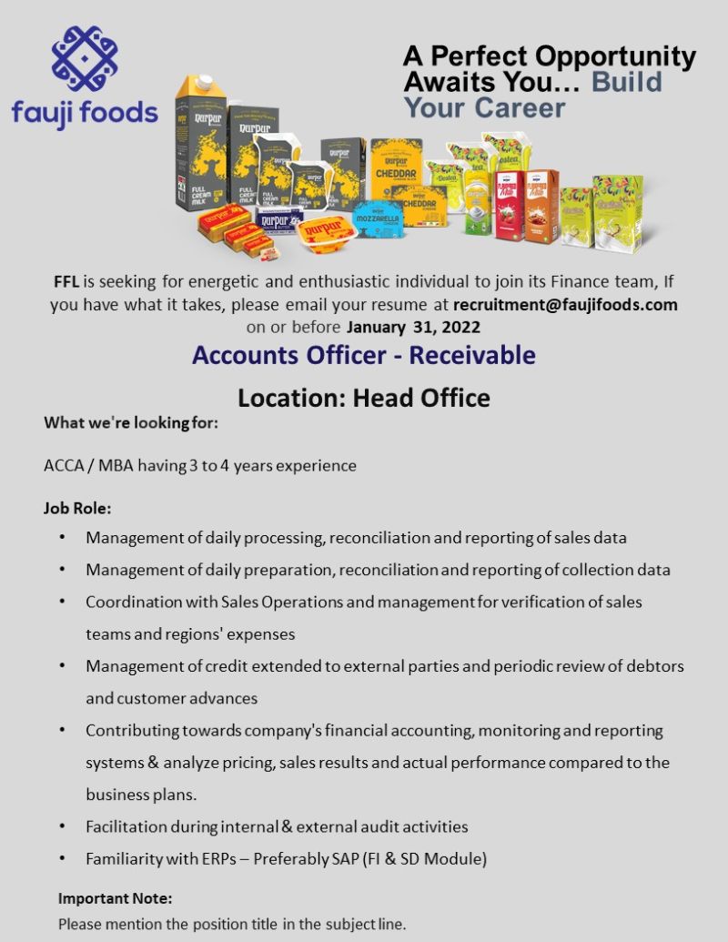 Fauji Foods Limited Jobs Accounts Officer-Receivable