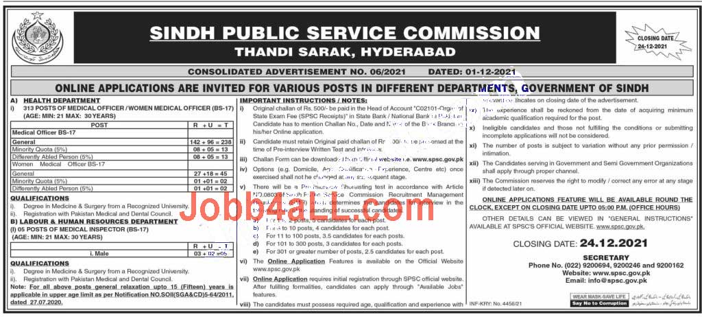 SPSC Jobs Advertisement 2021 No.06/2021