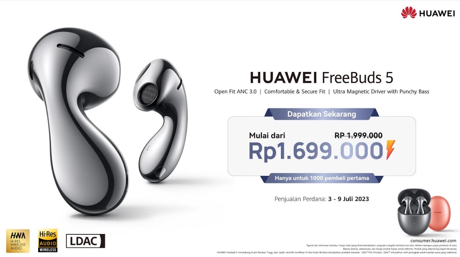 Huawei FreeBuds 5 TWS Resmi Melenggang di Indonesia, Ini Harganya