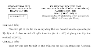 Đề thi HSG sử 11 chuyên Hoà Bình có đáp án