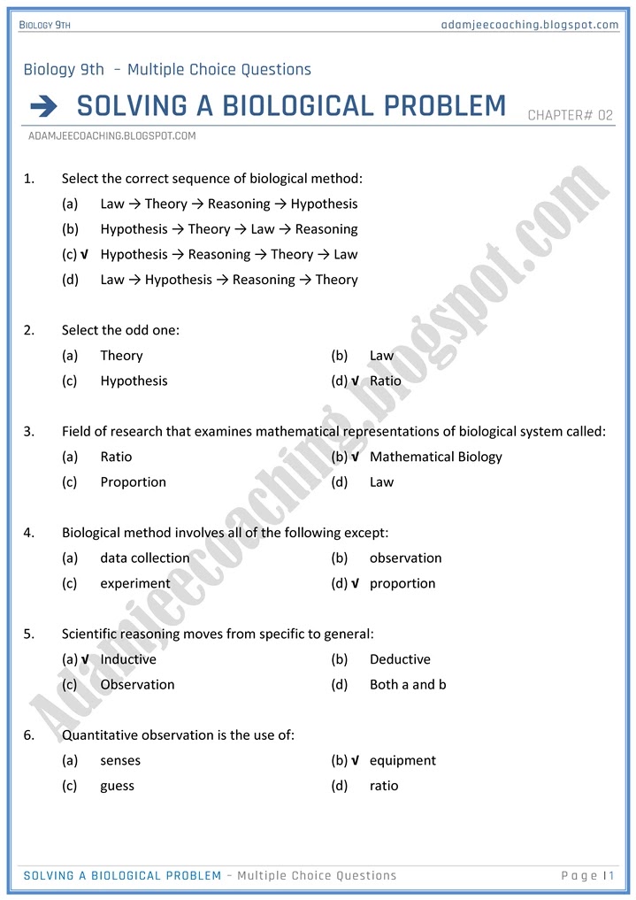 solving-a-biological-problem-mcqs-biology-9th