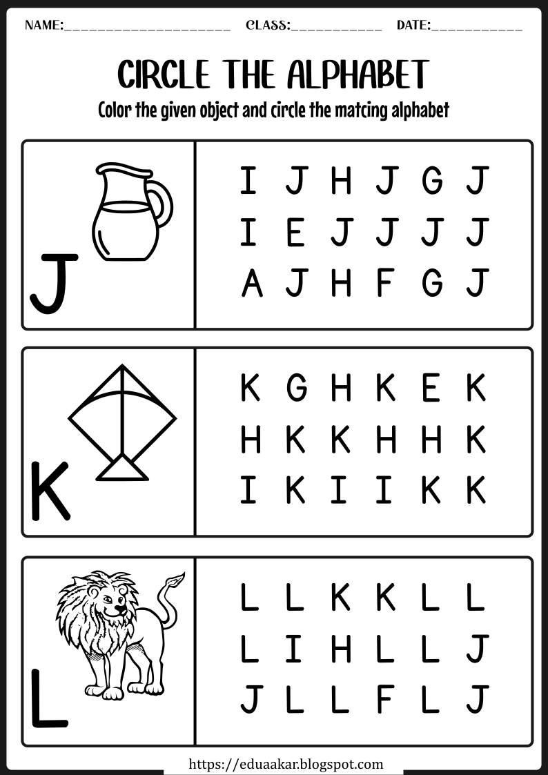 Alphabet J-L Worksheet