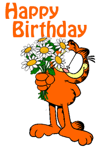 Happy birthday Garfield flowers animated gif