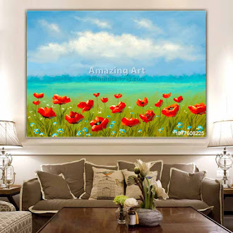 Oil paintings landscape, field of red poppies