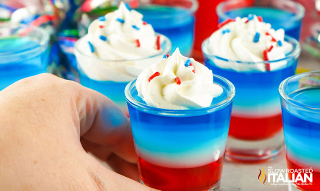 vodka jello shots in red white and blue layers