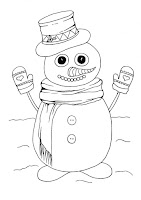 Snowman with gloves and hat coloring page