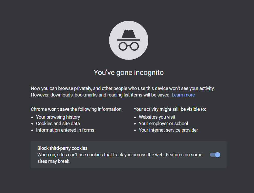 Incognito mode preview