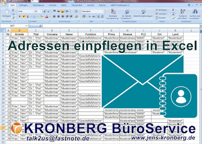 Adressen einpflegen in Excel KRONBERG BüroService Schreibbüro DACH