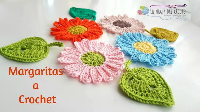 TUTORIAL GRATIS de Aplique de Margaritas a Crochet