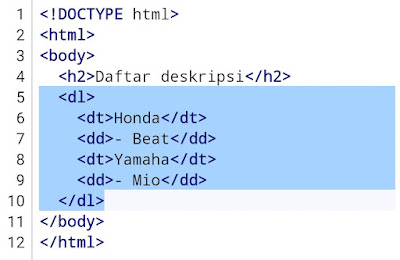 Contoh Program 4 : Daftar Deskripsi HTML