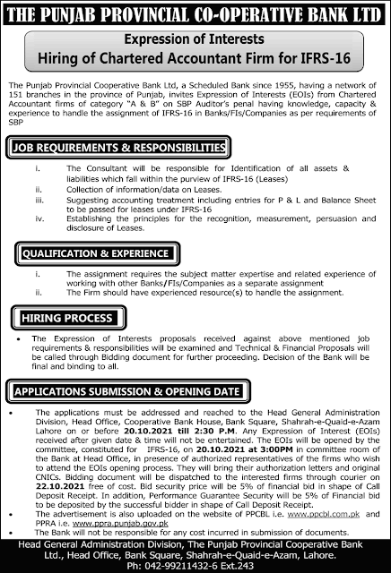 Apply online for Punjab CA Provincial Cooperative Bank Jobs in 2021