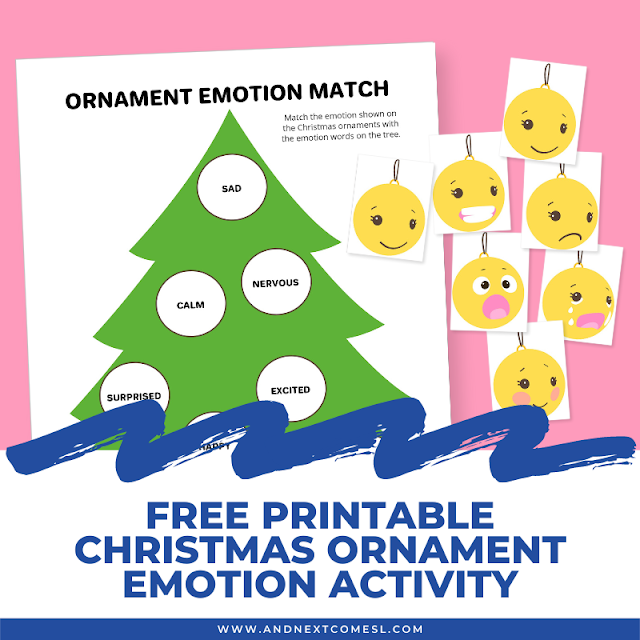 Free printable Christmas ornament emotion activity for kids