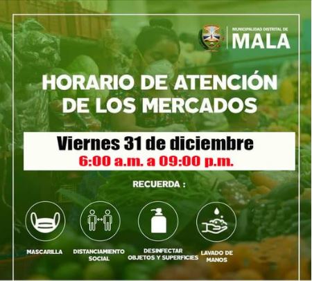 MALA MERCADOS ATENDERÁN EL 31 DE DICIEMBRE EN EL HORARIO DE 6 A.M. HASTA LAS 9 DE LA NOCHE