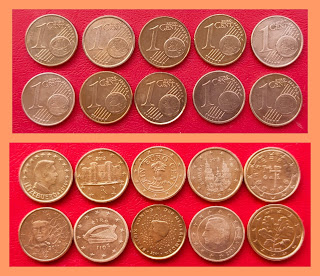 E-1 EUROPE SET OF 10 DIFFERENT-1 EURO CENTS COIN (#RVJ)