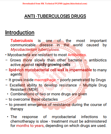 Anti-Tubercolusis drugs, Pharmacology III, Unit 3 6th Semester B.Pharmacy ,BP602T Pharmacology III,Pharmacology,BPharmacy,BPharm 6th Semester,Important Exam Notes,