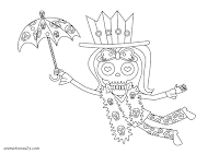 Sugar skull with umbrella coloring page
