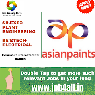 Asian Paint jobs for BE /BTech SENIOR EXECUTIVE - PLANT ENGINEERING