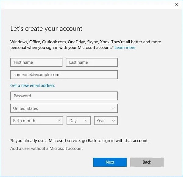 إصلاح مشكلة عدم تشغيل ملف EXE في نظام التشغيل Windows 10 عن طريق إنشاء حساب محلي جديد