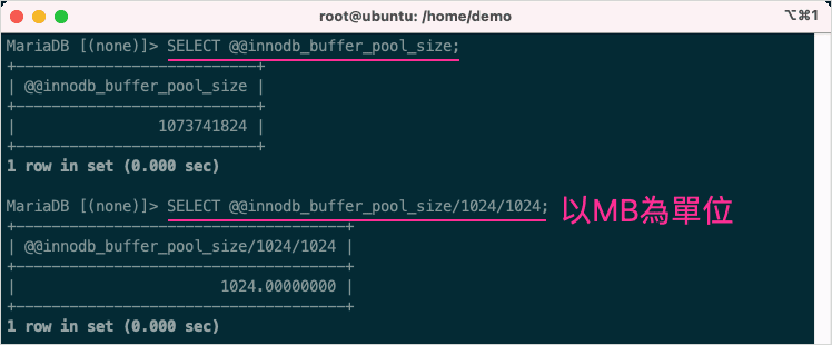 查詢 innodb_buffer_pool_size 的大小，以MB為單位呈現