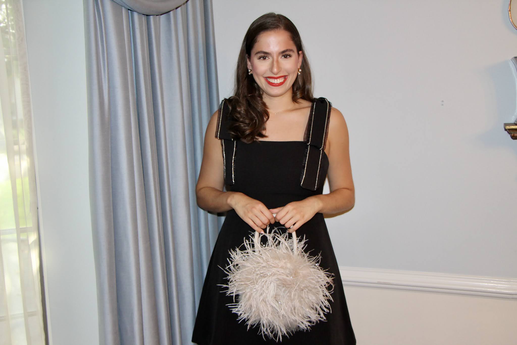 black dress, LBD, sarah flint heels, pumps, shoe review, feather bag