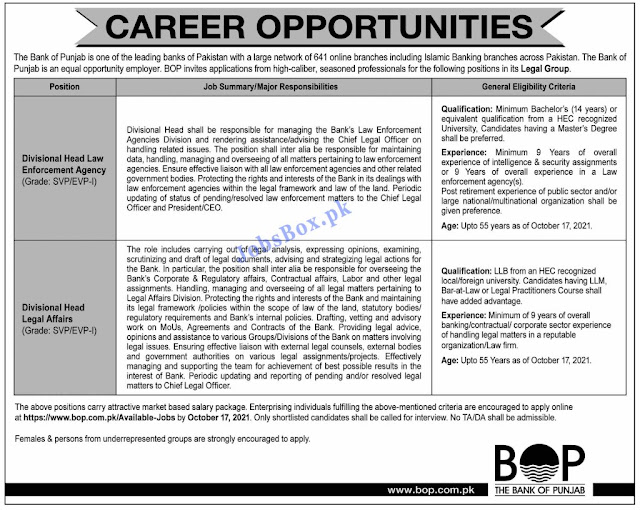 BOP Jobs 2021 || Bop jobs advertisement 2021 || Bop jobs online apply 2021 || Current jobs in bank of punjab || The bank of punjab jobs 2021 apply online