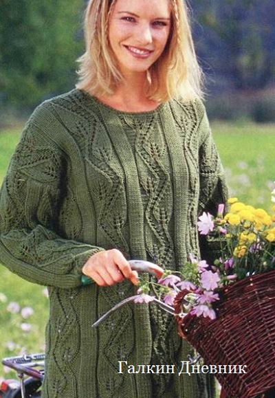 zelenii-pulover-spicami-плетене